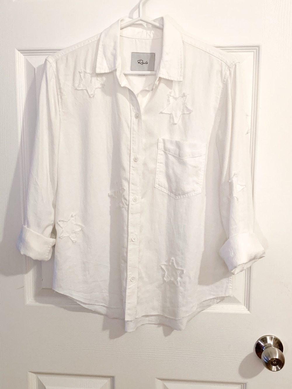 Rails Ingrid Raw White Stars - Appliqué Button-Down Shirt - size XS